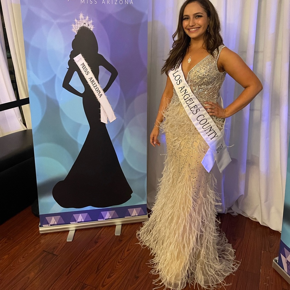 Jovani feather 1920s inspired gown